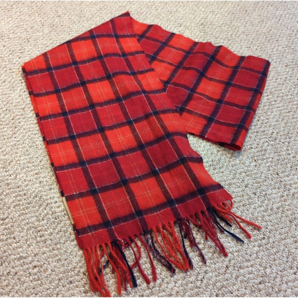Barbour Original Taratans Lambswool Scarf Fringe Plaid Check Red
